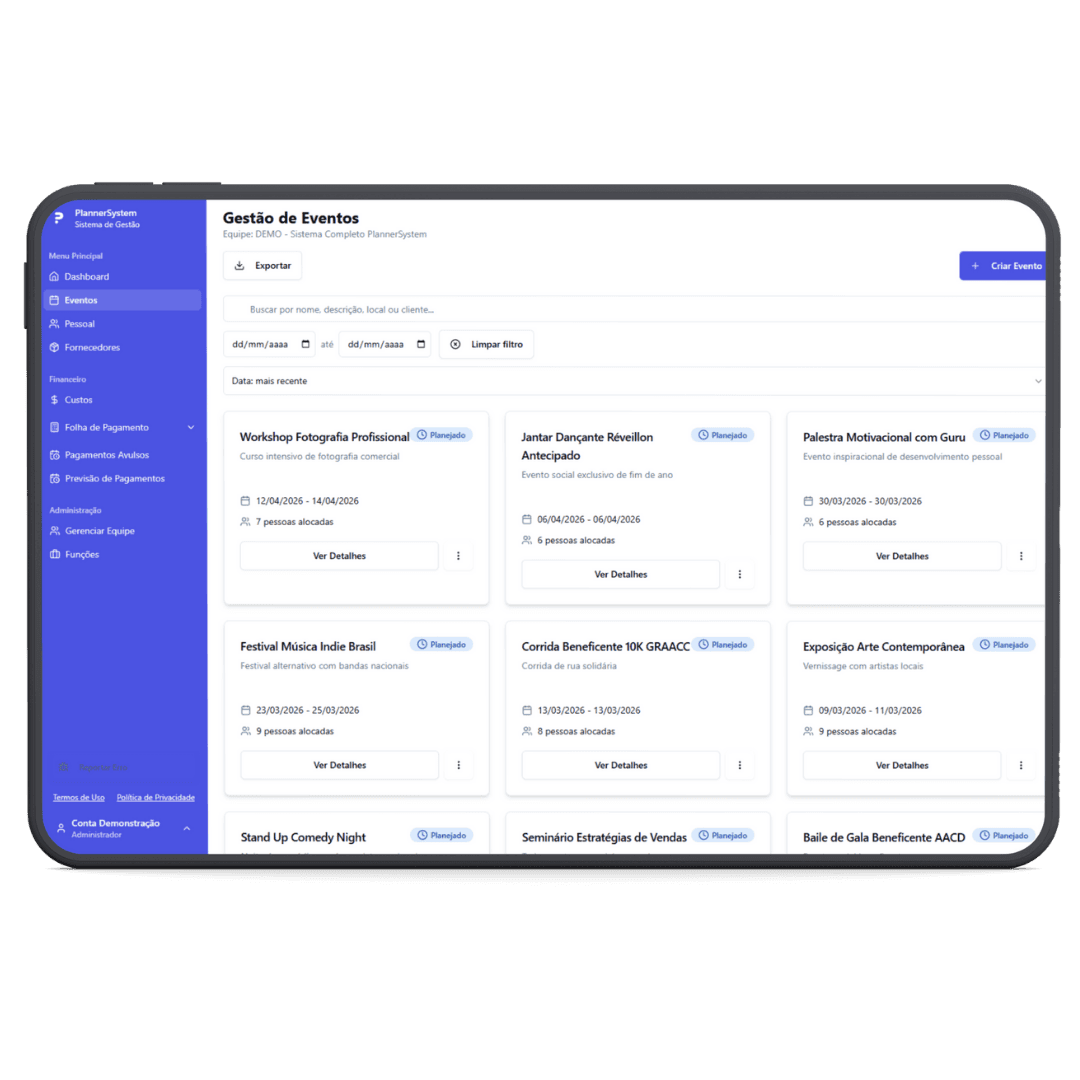 Dashboard de Gestão de Eventos